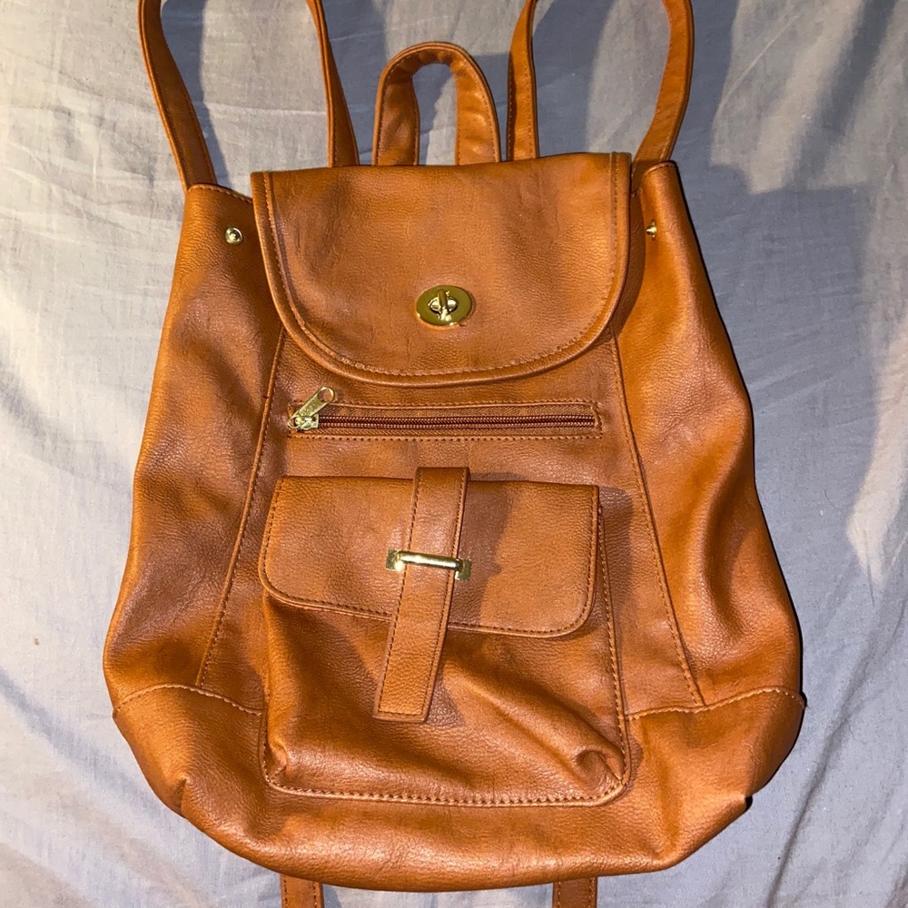 Brown leather backpack